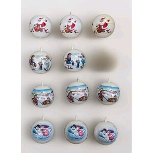 Vtg Bradford Unbreakable Christmas Tree Ornament Plastic Winter Scene Wrap Lot